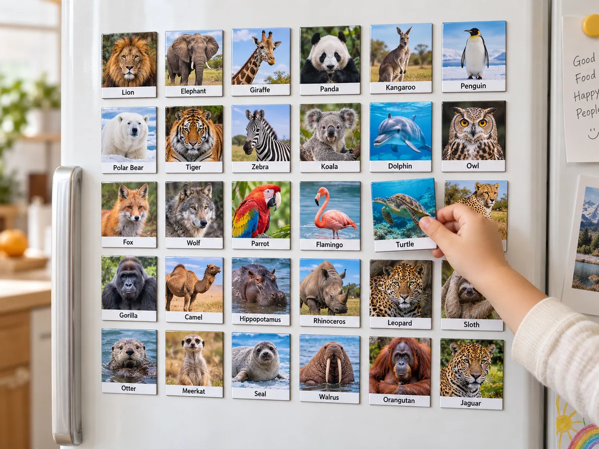 Animals of the World set of 30 magnets with animal photos and names