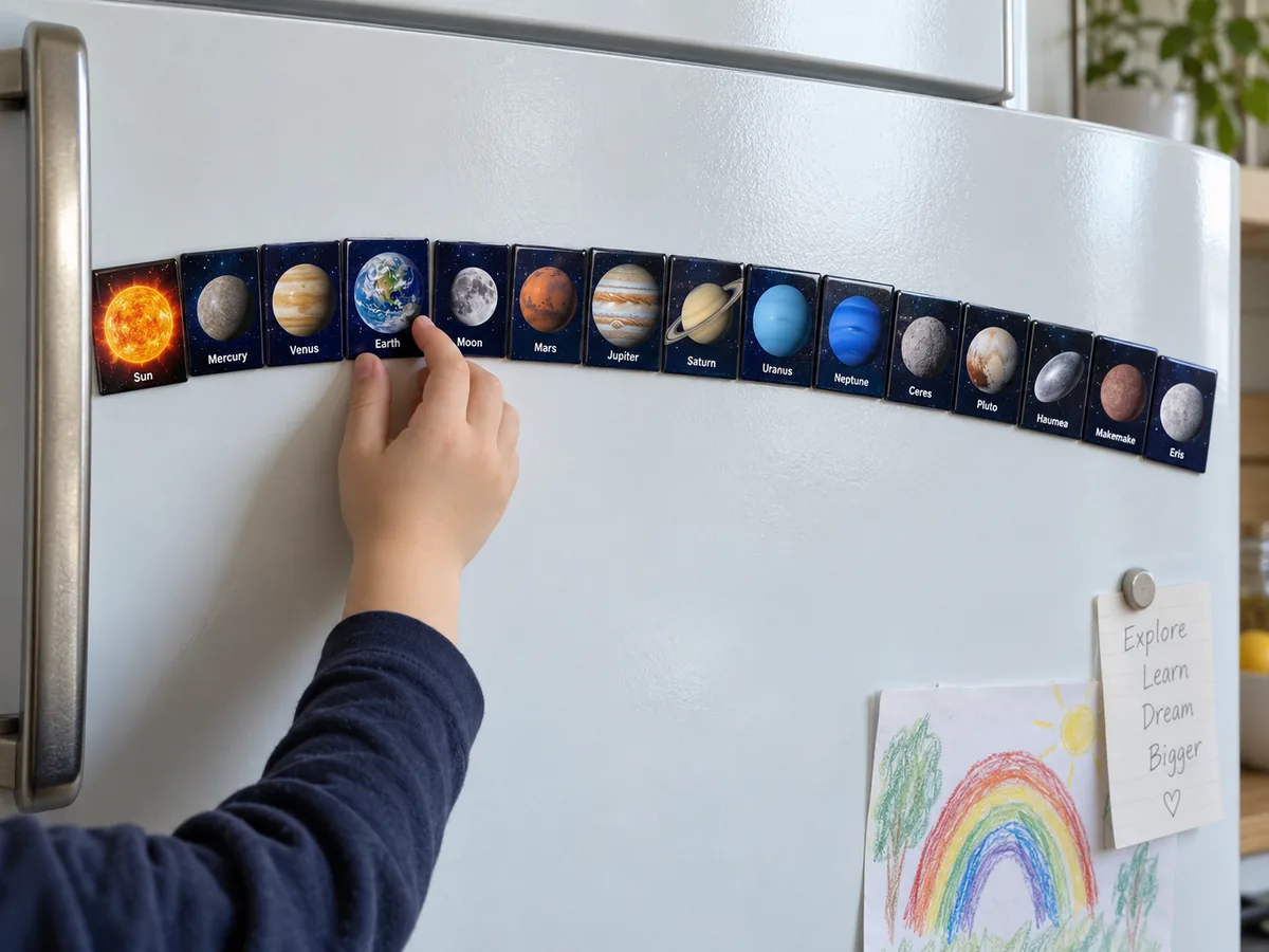 Solar system magnets with the Sun, planets, Moon and dwarf planets